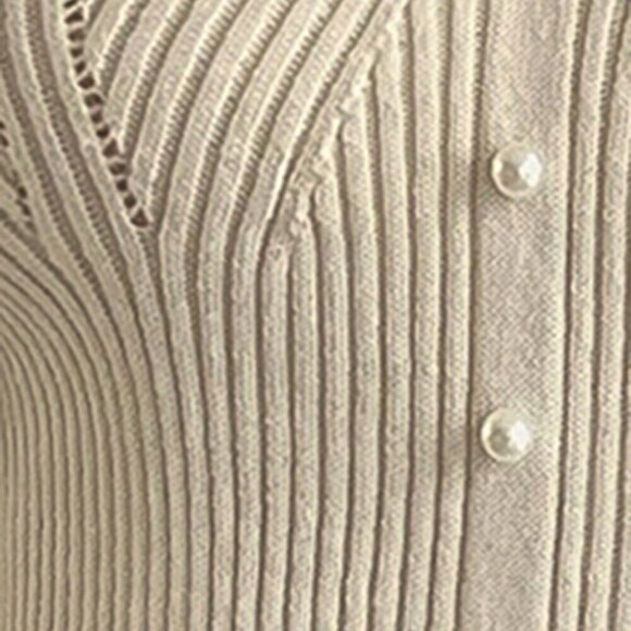 Beige Casual Women's Lace Patchwork V-Neck Fitted Knit Sweater - Picture 3 of 8